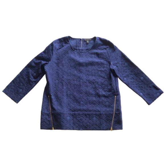 J. Crew Tops - J. Crew Matelasse Zip 3/4 Sleeve Top Blue Size 4